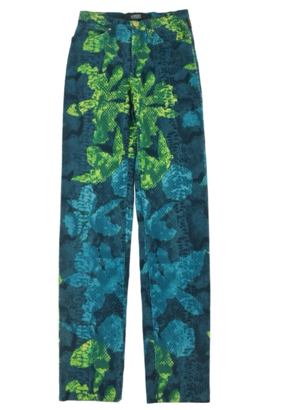 Versace Teal & Bright Green Straight-Leg Pants